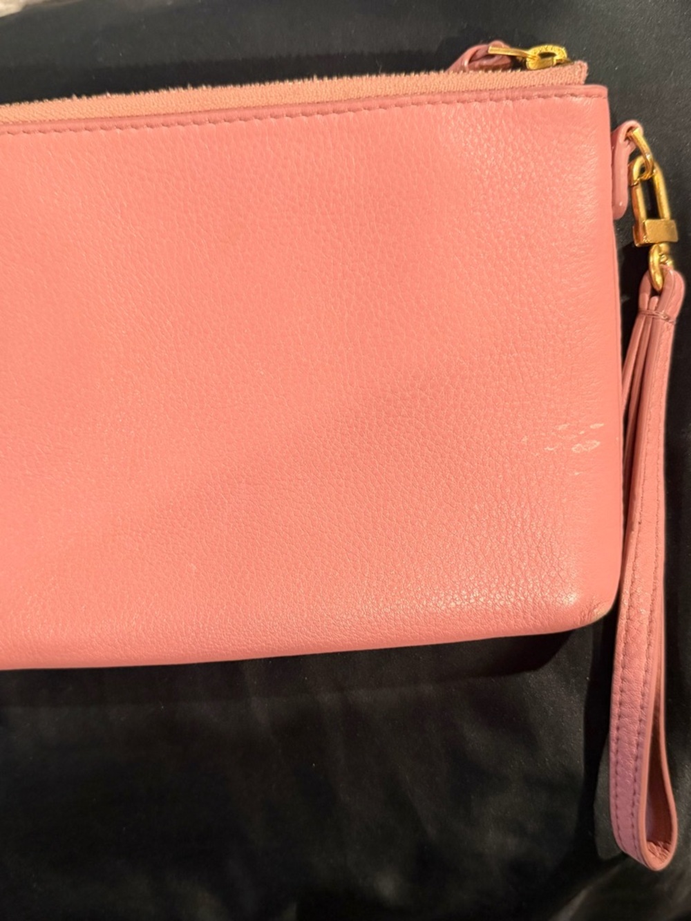 Tory Burch Pink Pebbled Leather Logo Wristlet with Gold Hardware - Picture 3 of 4